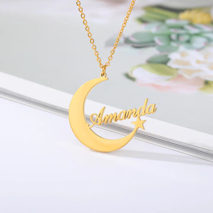 Moon and Star Name Pendant